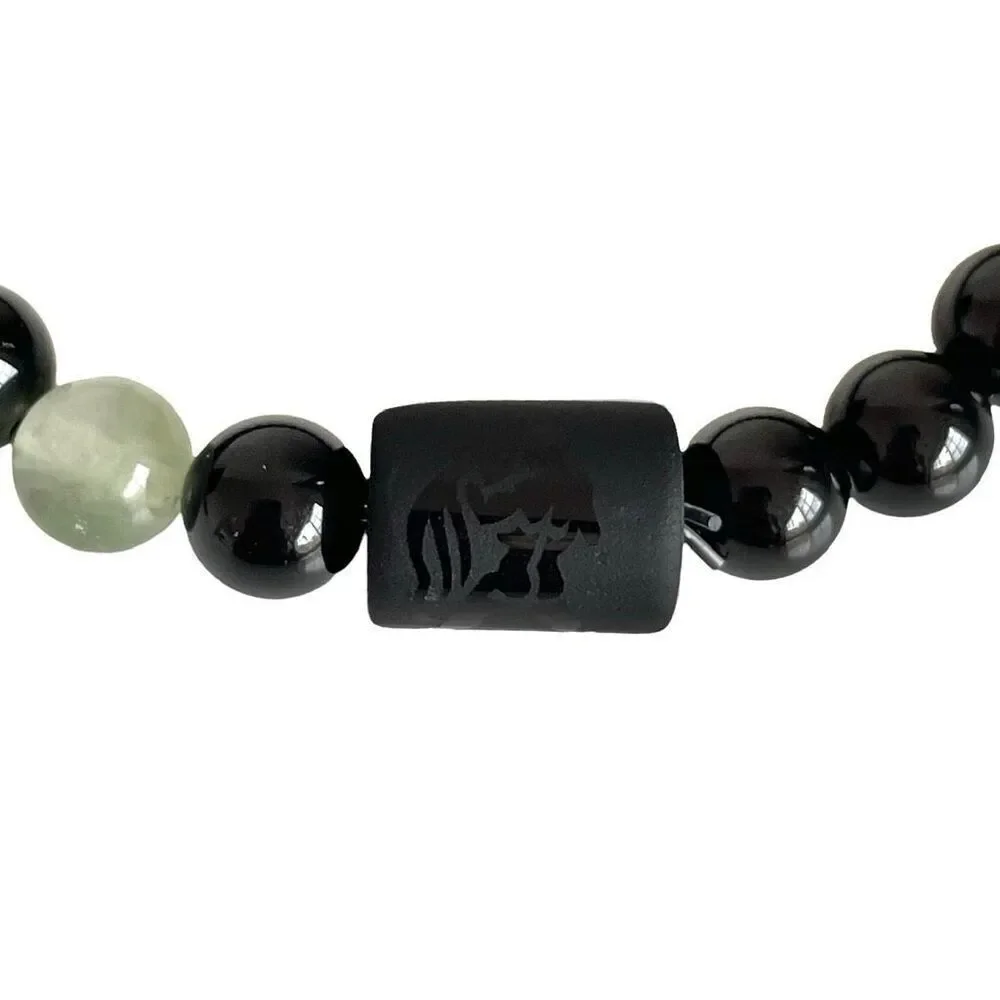 Aquarius Zodiac Beaded Bracelet Black Onyx Obsidian Fluorite Unisex, New